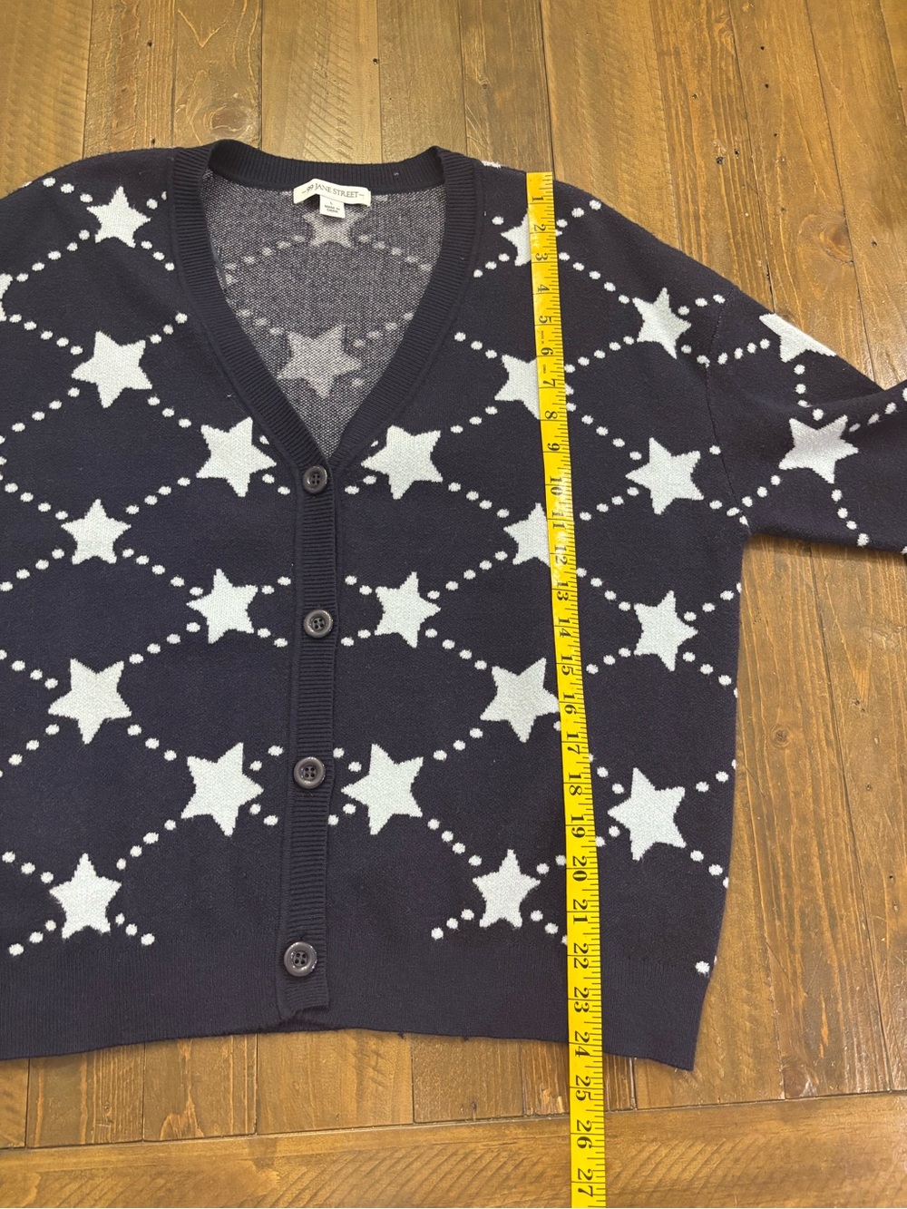 99 Jane Street Navy Star-Print V-Neck Button Cardigan Sweater - Picture 6 of 6
